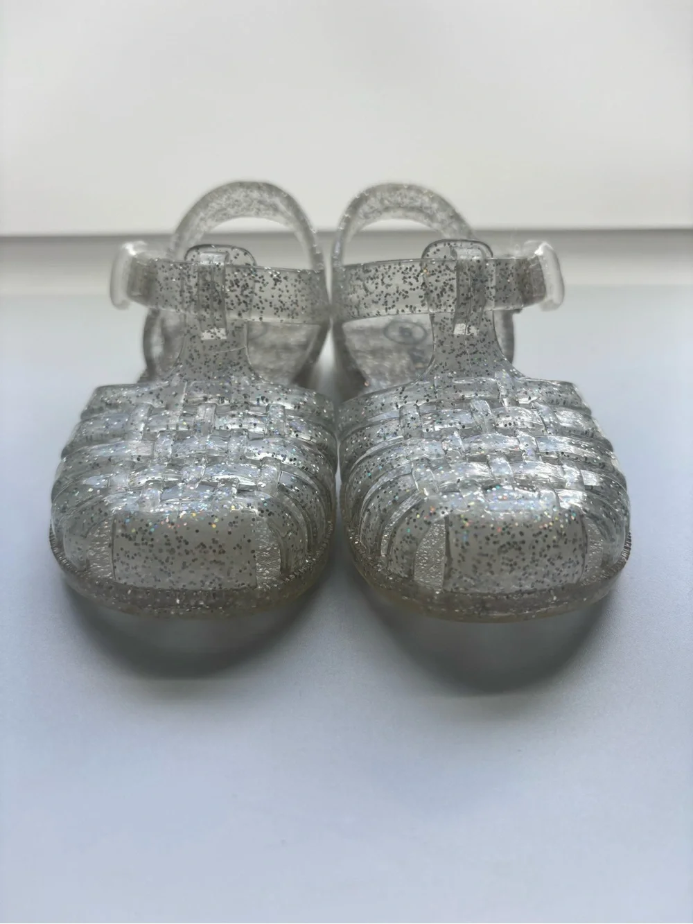 Kids Clear Glitter Jelly Sandals - Silver Sparkle
